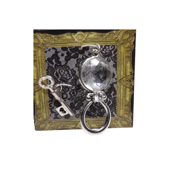 Art-I-Cake By Amy Labbe Key Charm And Large Glass Accent Faceted Ring Component - Picture 2 of 2